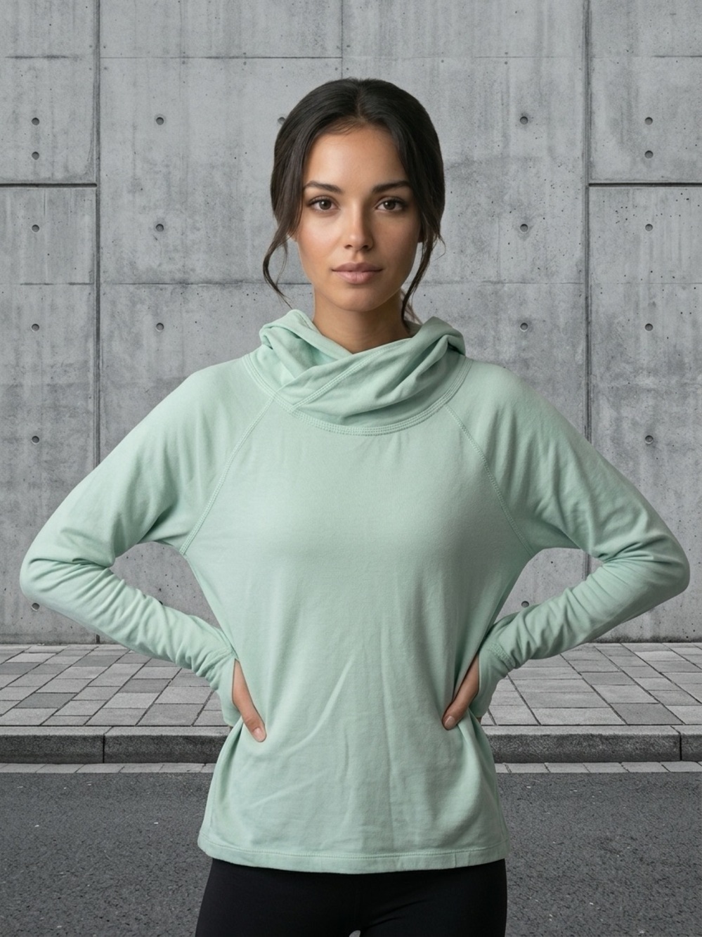 Mint Green Draped Cowl Hood Pullover Size 6 Relaxed Fit Vancouver Design